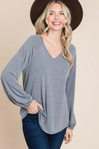 Casual V Neck Basic Long Sleeve Top | Mixtshop LLC