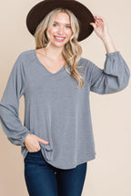 Casual V Neck Basic Long Sleeve Top | Mixtshop LLC