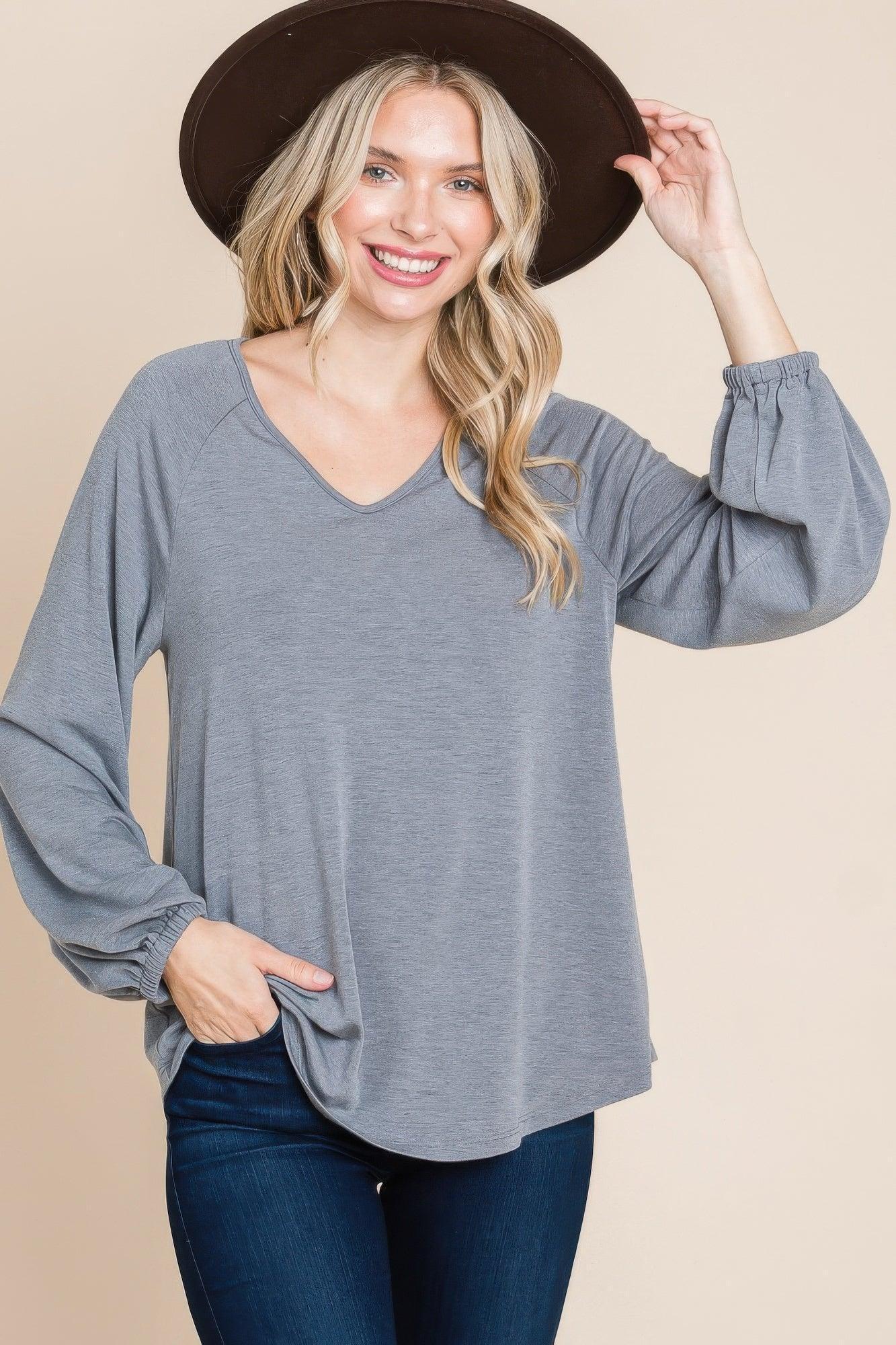 Casual V Neck Basic Long Sleeve Top | Mixtshop LLC