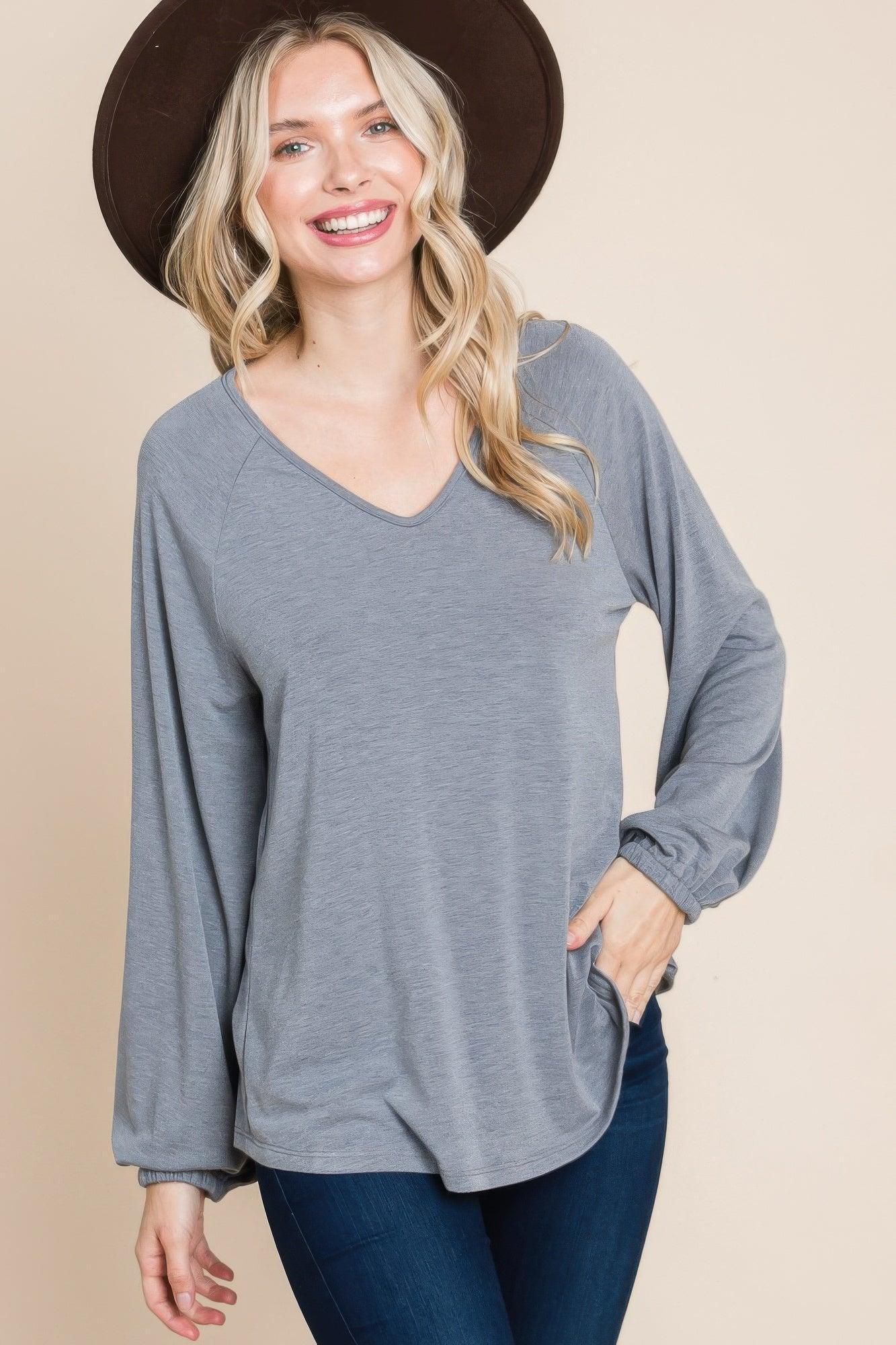 Casual V Neck Basic Long Sleeve Top | Mixtshop LLC