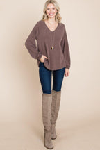 Casual V Neck Basic Long Sleeve Top | Mixtshop LLC