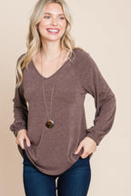 Casual V Neck Basic Long Sleeve Top | Mixtshop LLC