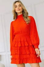 Long Sleeve Smocked Neck Tiered Ruffle Mini Dress | Mixtshop LLC