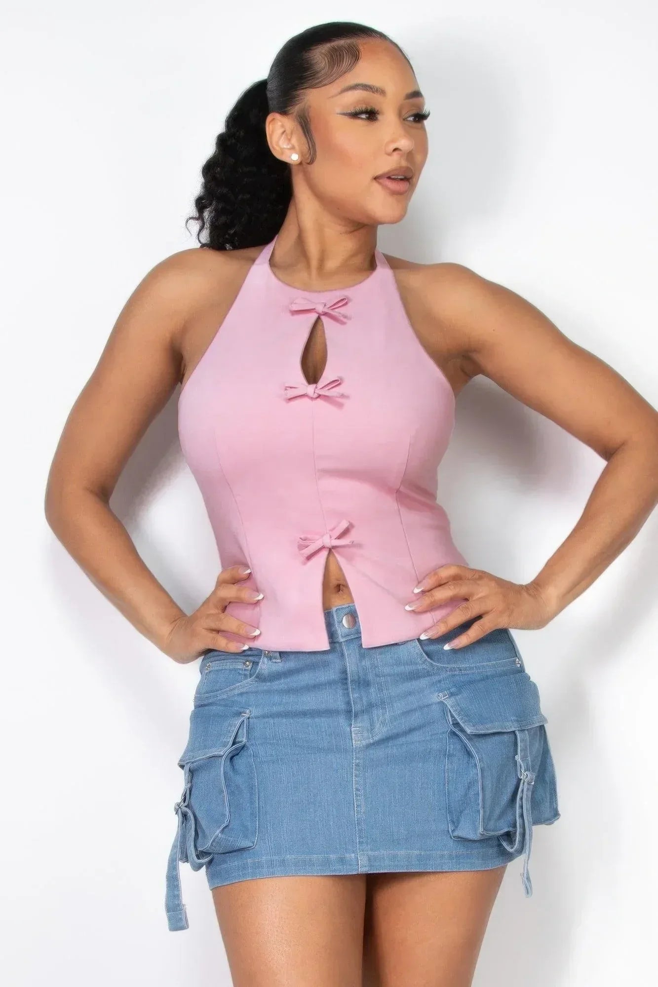 Halter ribbon open-back crop top | Mixtshop LLC Main image
