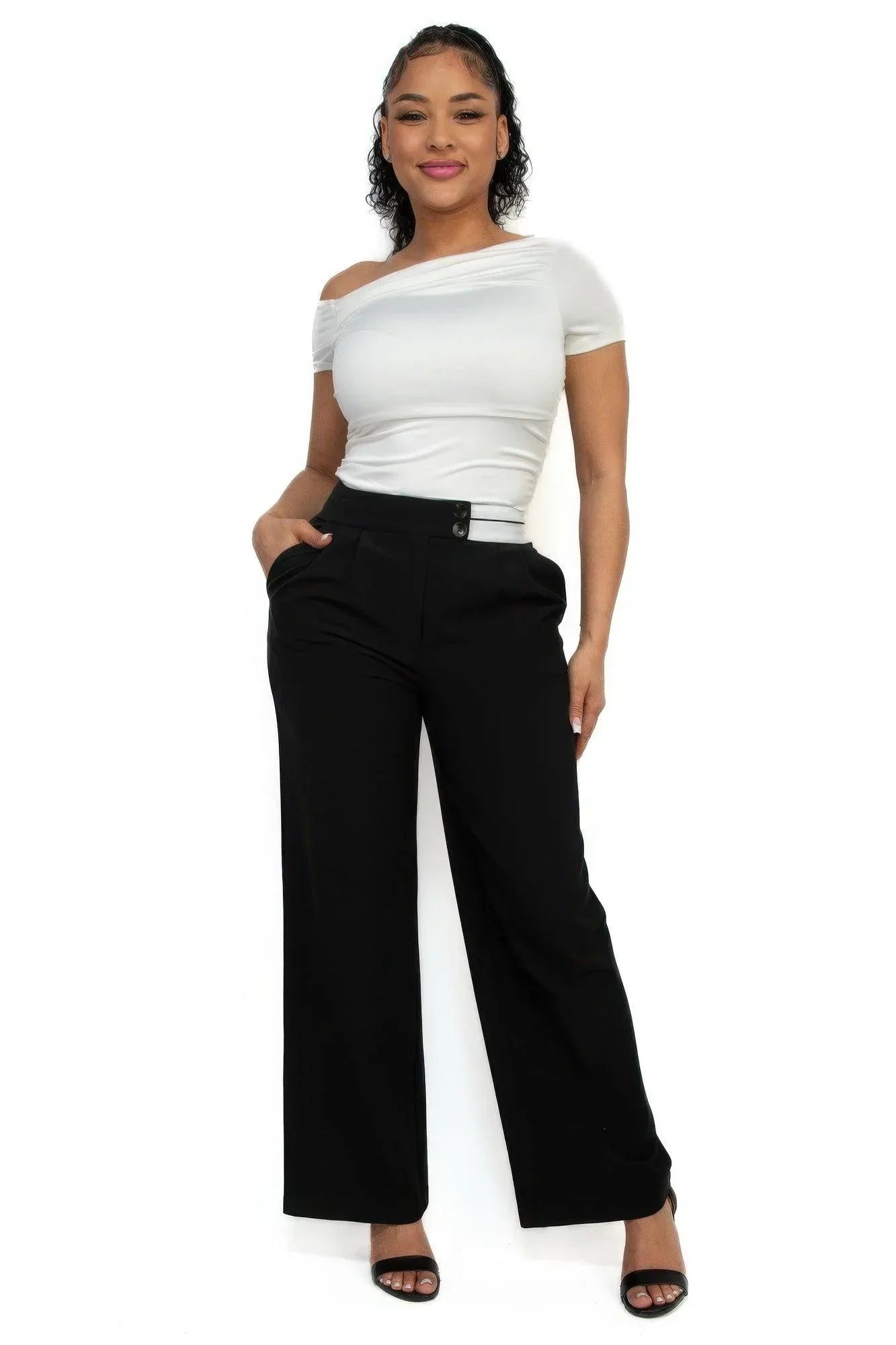 High-rise wide elastic contrast waist pants Secondary image