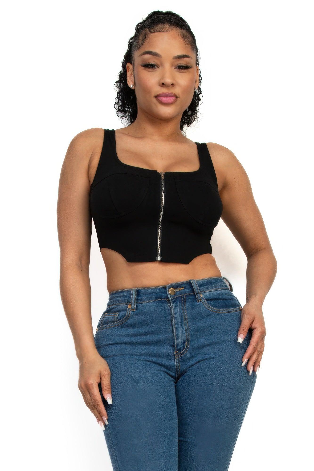 Zip-up square neck crop top | Mixtshop LLC Main image