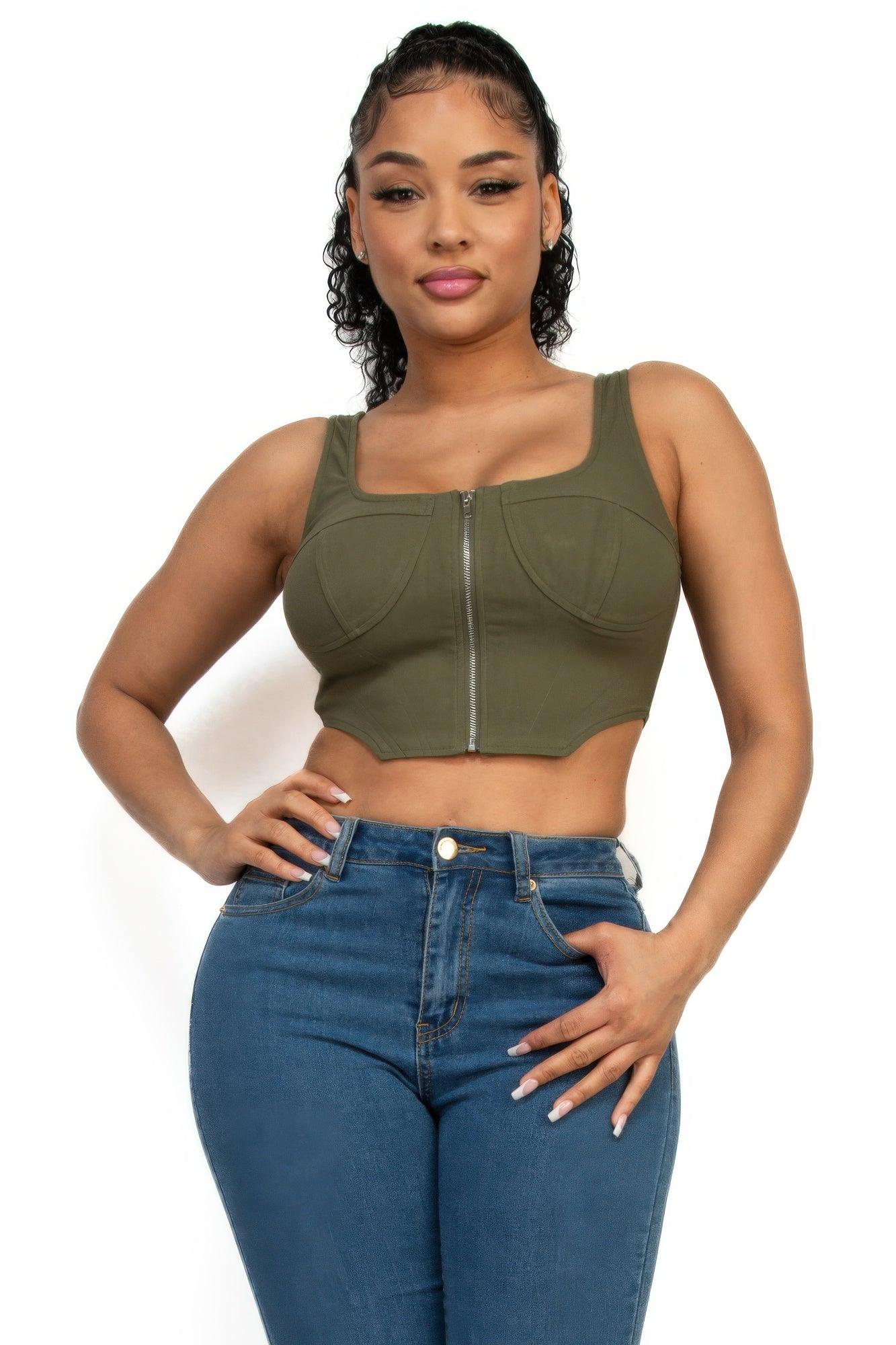 Zip-up square neck crop top | Mixtshop LLC