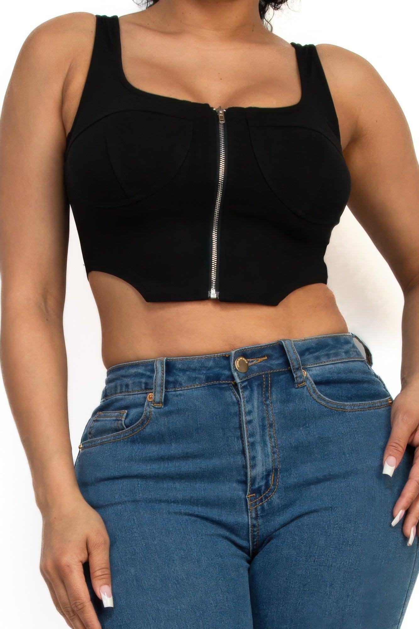 Zip-up square neck crop top | Mixtshop LLC