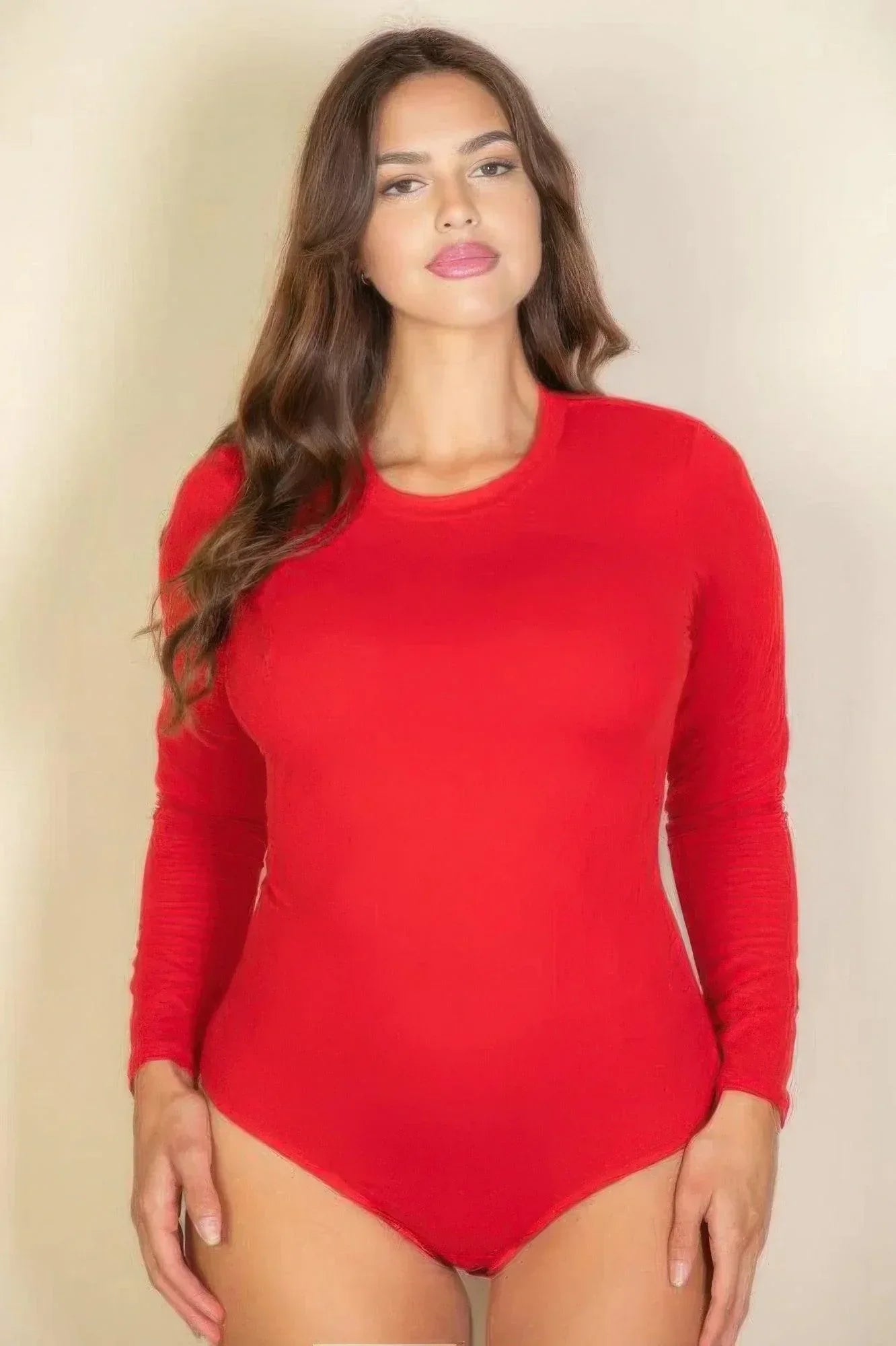 Plus solid long sleeve round neck bodysuit | Mixtshop LLC