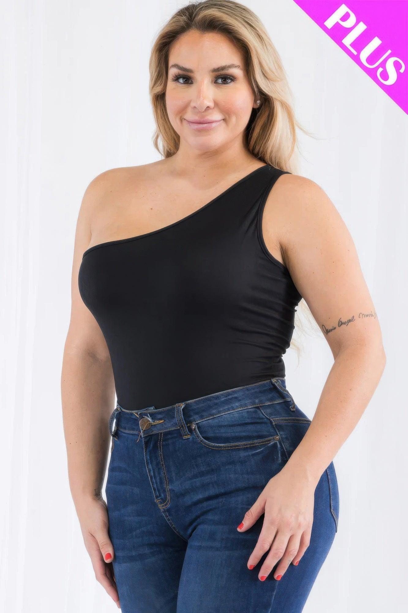 Plus size one shoulder solid casual bodysuit | Mixtshop LLC Main image