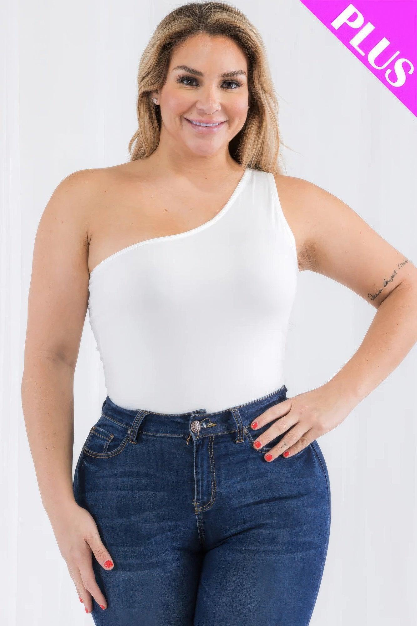 Plus size one shoulder solid casual bodysuit | Mixtshop LLC Main image