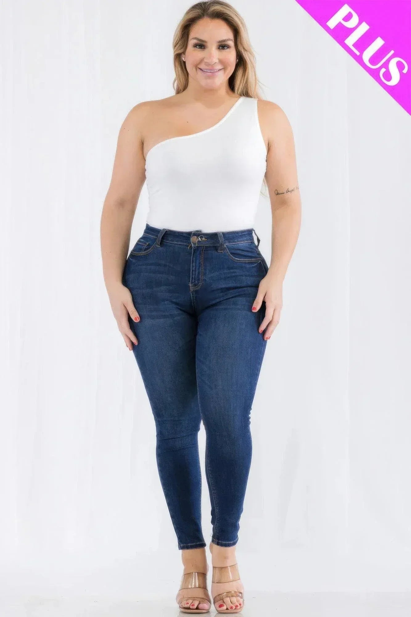 Plus size one shoulder solid casual bodysuit | Mixtshop LLC