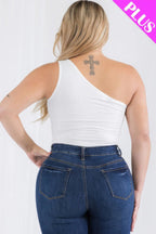 Plus size one shoulder solid casual bodysuit | Mixtshop LLC