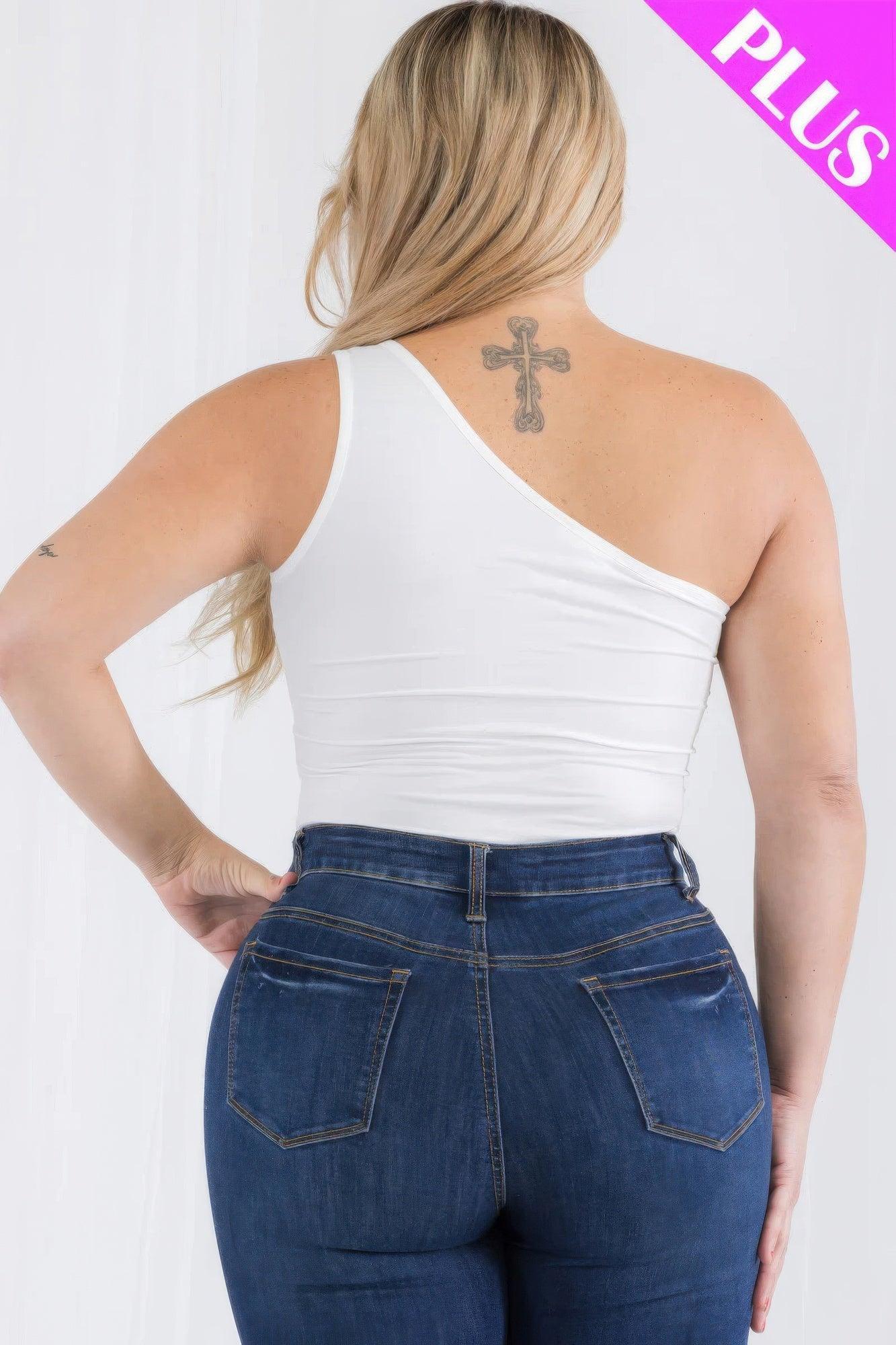 Plus size one shoulder solid casual bodysuit | Mixtshop LLC
