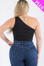 Plus size one shoulder solid casual bodysuit | Mixtshop LLC