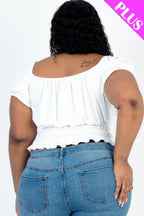 Plus size casual ruched puff sleeve ribbed knit solid top | Mixtshop LLC