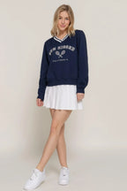 Long slv v-neck embroidered sweatshirt | Mixtshop LLC