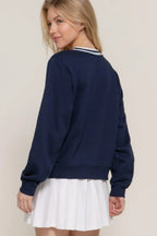 Long slv v-neck embroidered sweatshirt | Mixtshop LLC