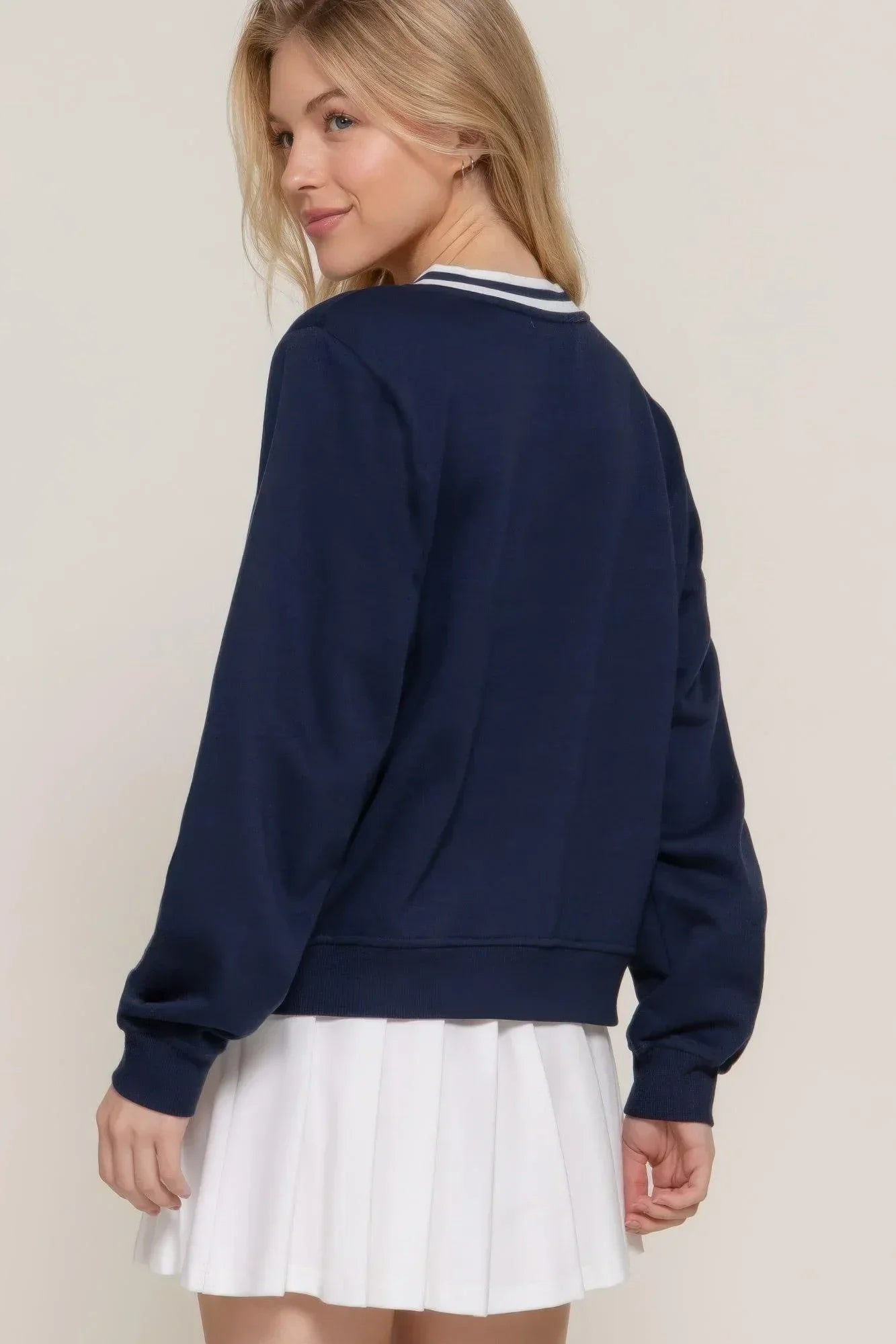 Long slv v-neck embroidered sweatshirt | Mixtshop LLC