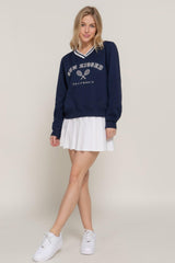 Long slv v-neck embroidered sweatshirt | Mixtshop LLC