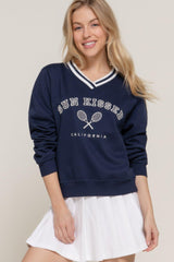 Long slv v-neck embroidered sweatshirt | Mixtshop LLC