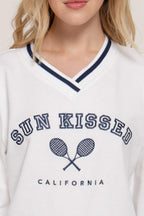 Long slv v-neck embroidered sweatshirt | Mixtshop LLC