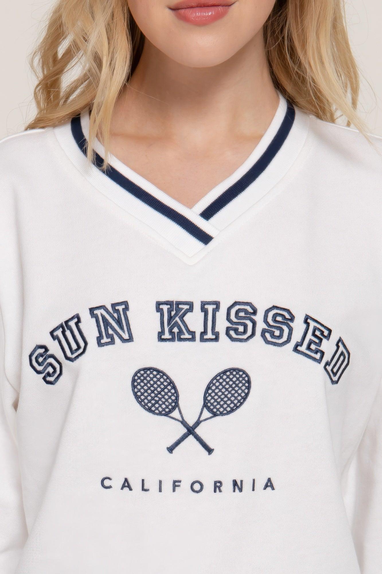 Long slv v-neck embroidered sweatshirt | Mixtshop LLC