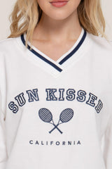 Long slv v-neck embroidered sweatshirt | Mixtshop LLC