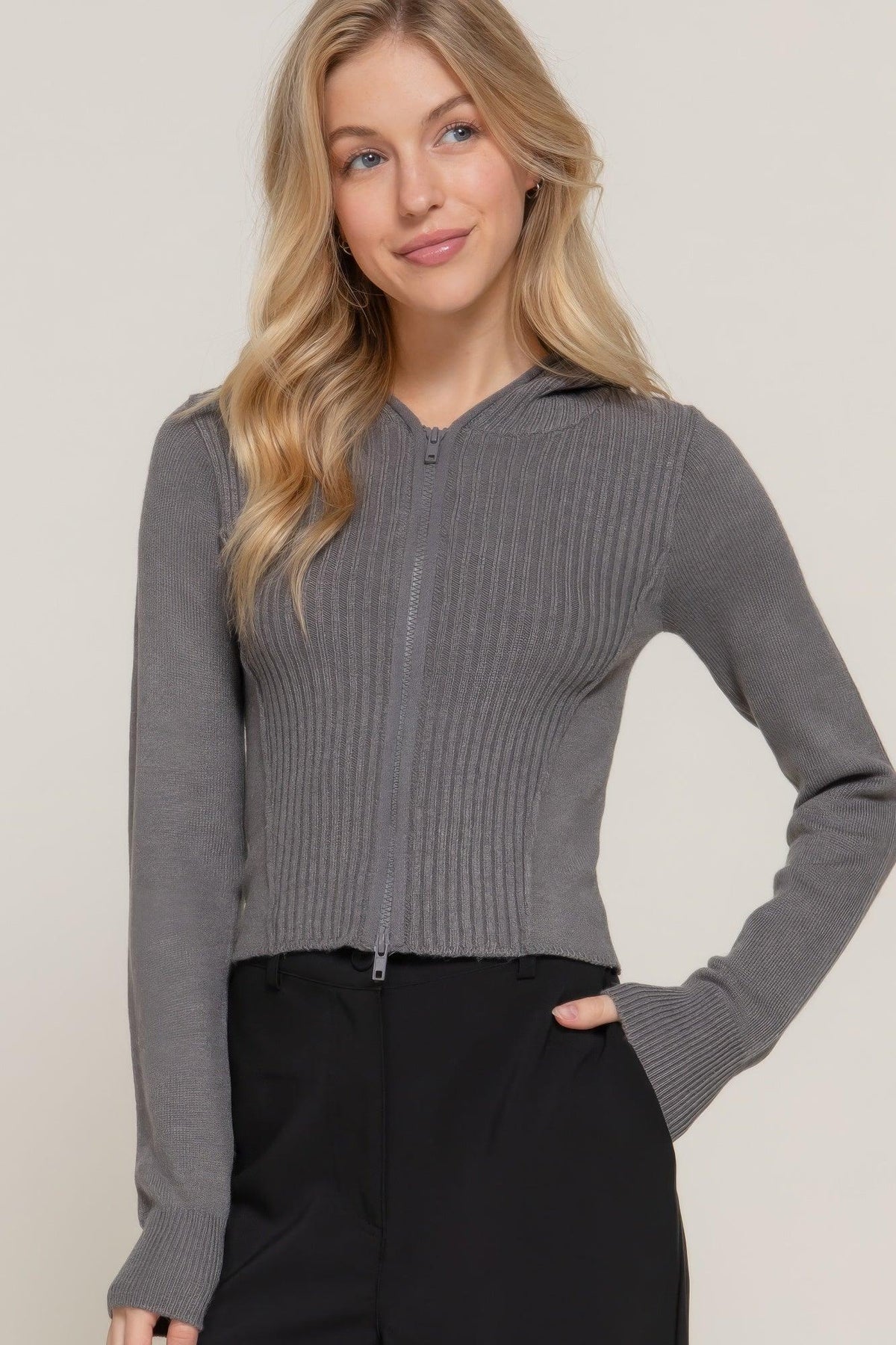 2-way zip closure sweater hoodie cardigan | Mixtshop LLC