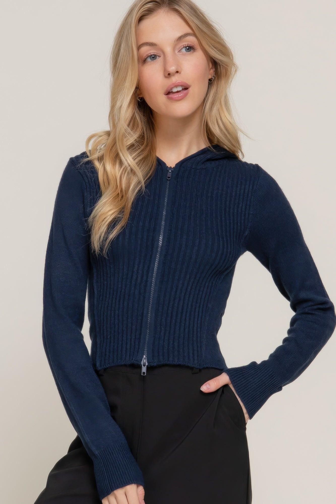 2-way zip closure sweater hoodie cardigan | Mixtshop LLC