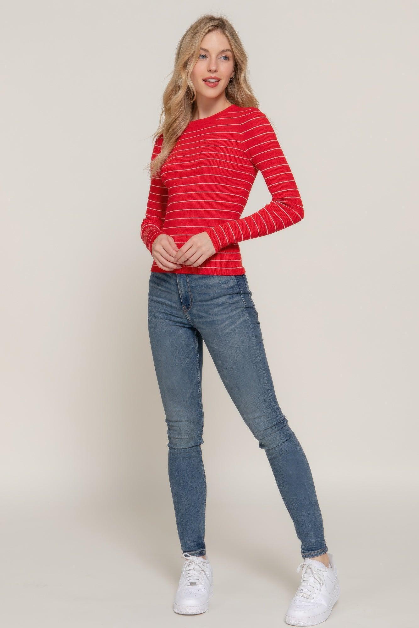 Long slv crew neck stripe sweater Secondary image