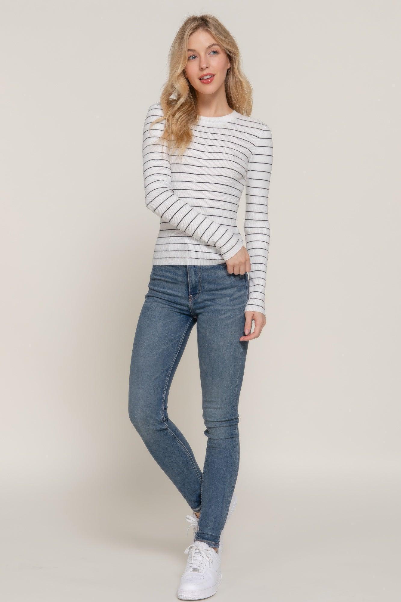 Long slv crew neck stripe sweater Secondary image