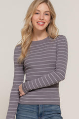 Long slv crew neck stripe sweater | Mixtshop LLC