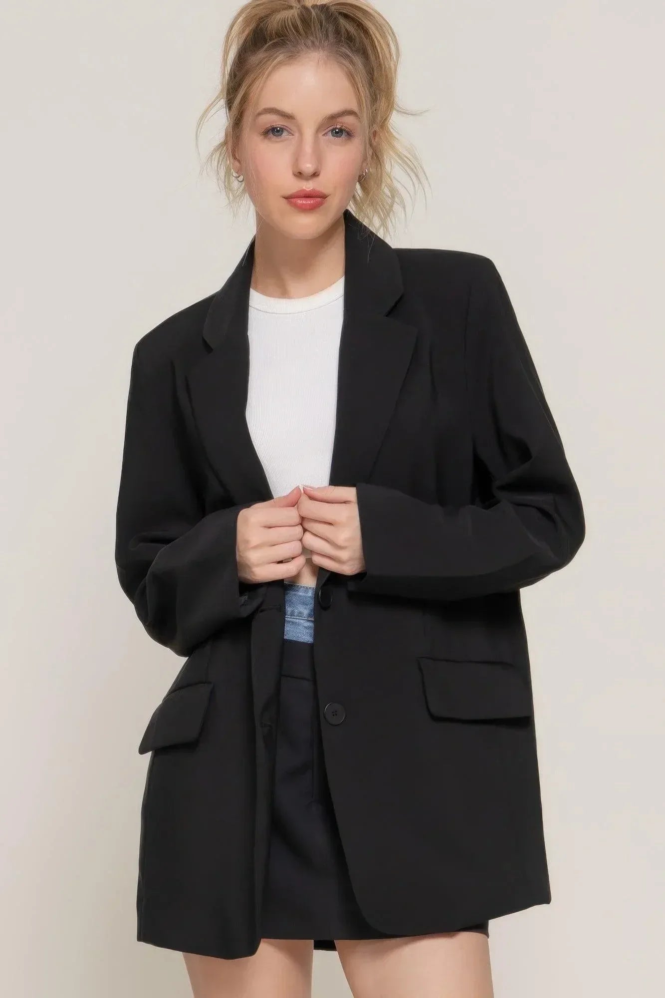 Long slv front button closure blazer | Mixtshop LLC Main image