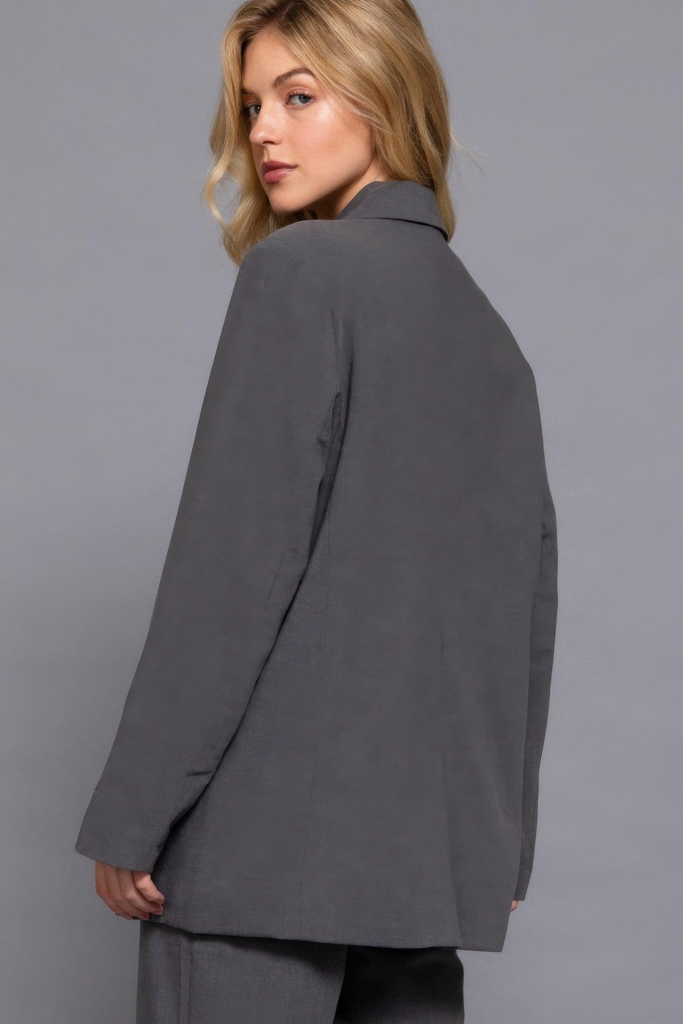 Long slv front button closure blazer | Mixtshop LLC