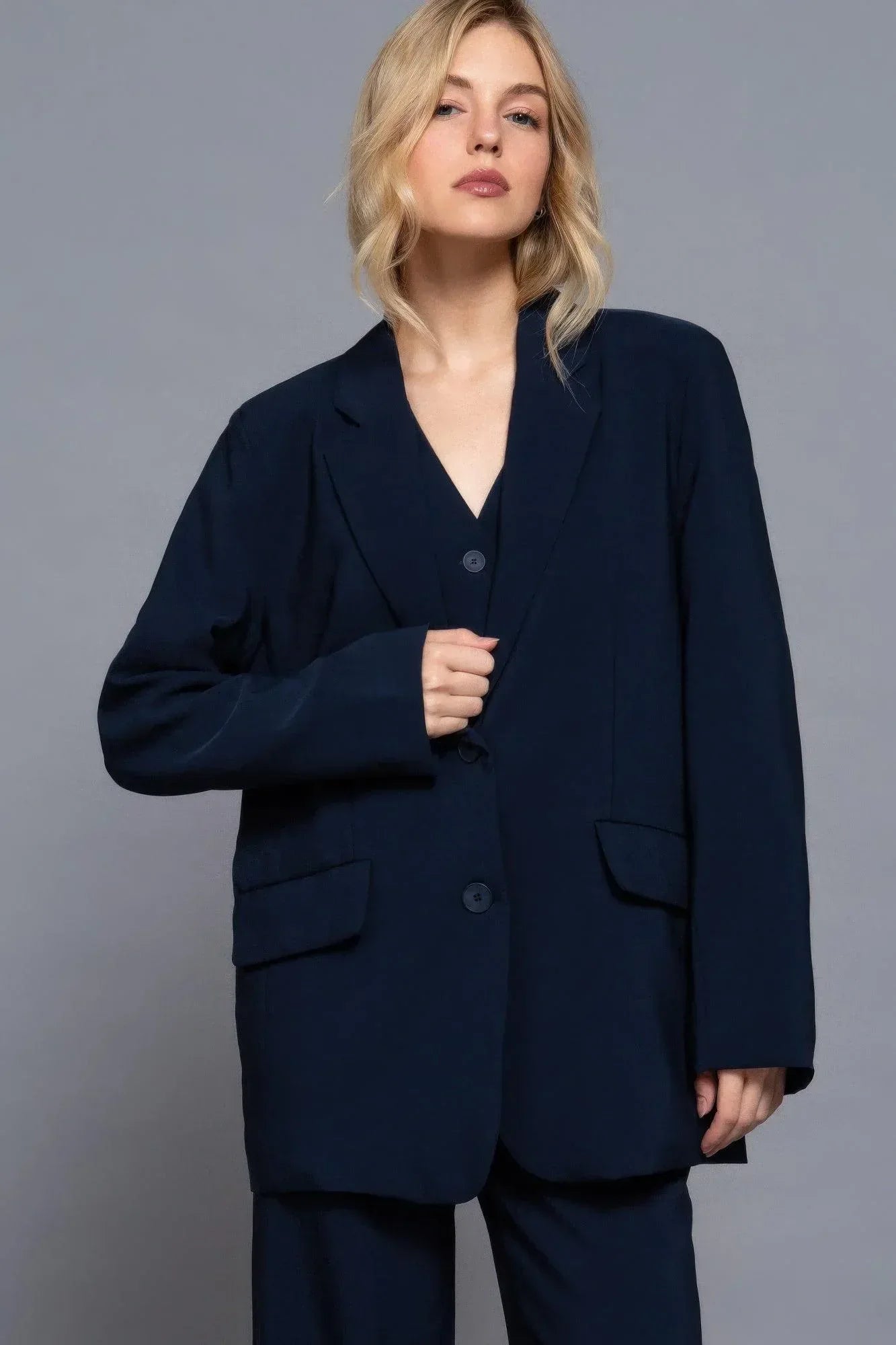 Long slv front button closure blazer | Mixtshop LLC