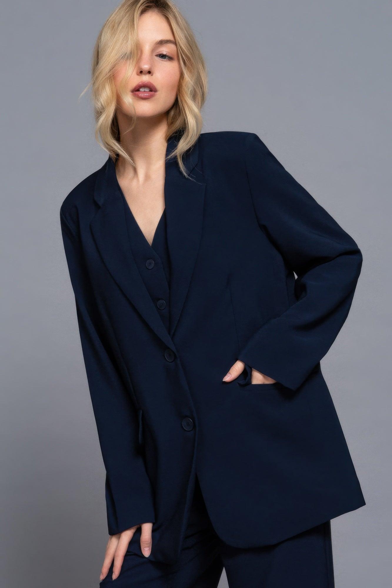 Long slv front button closure blazer | Mixtshop LLC