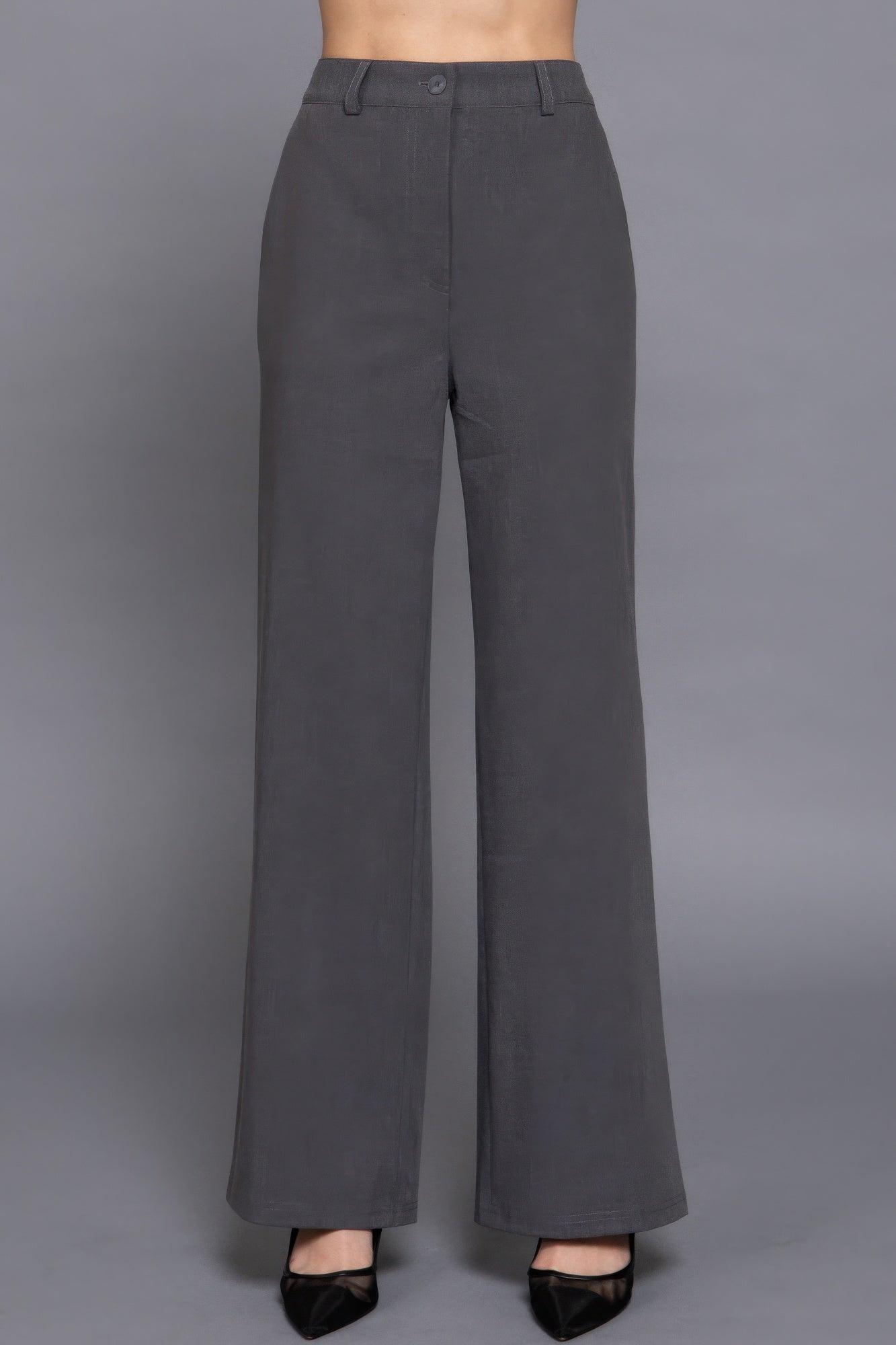 Back elastic straight woven long pants | Mixtshop LLC