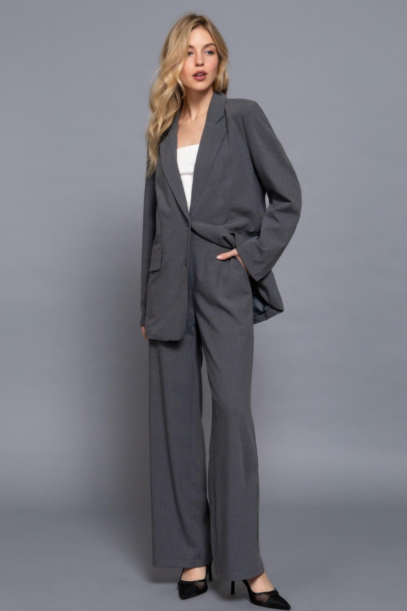 Back elastic straight woven long pants | Mixtshop LLC