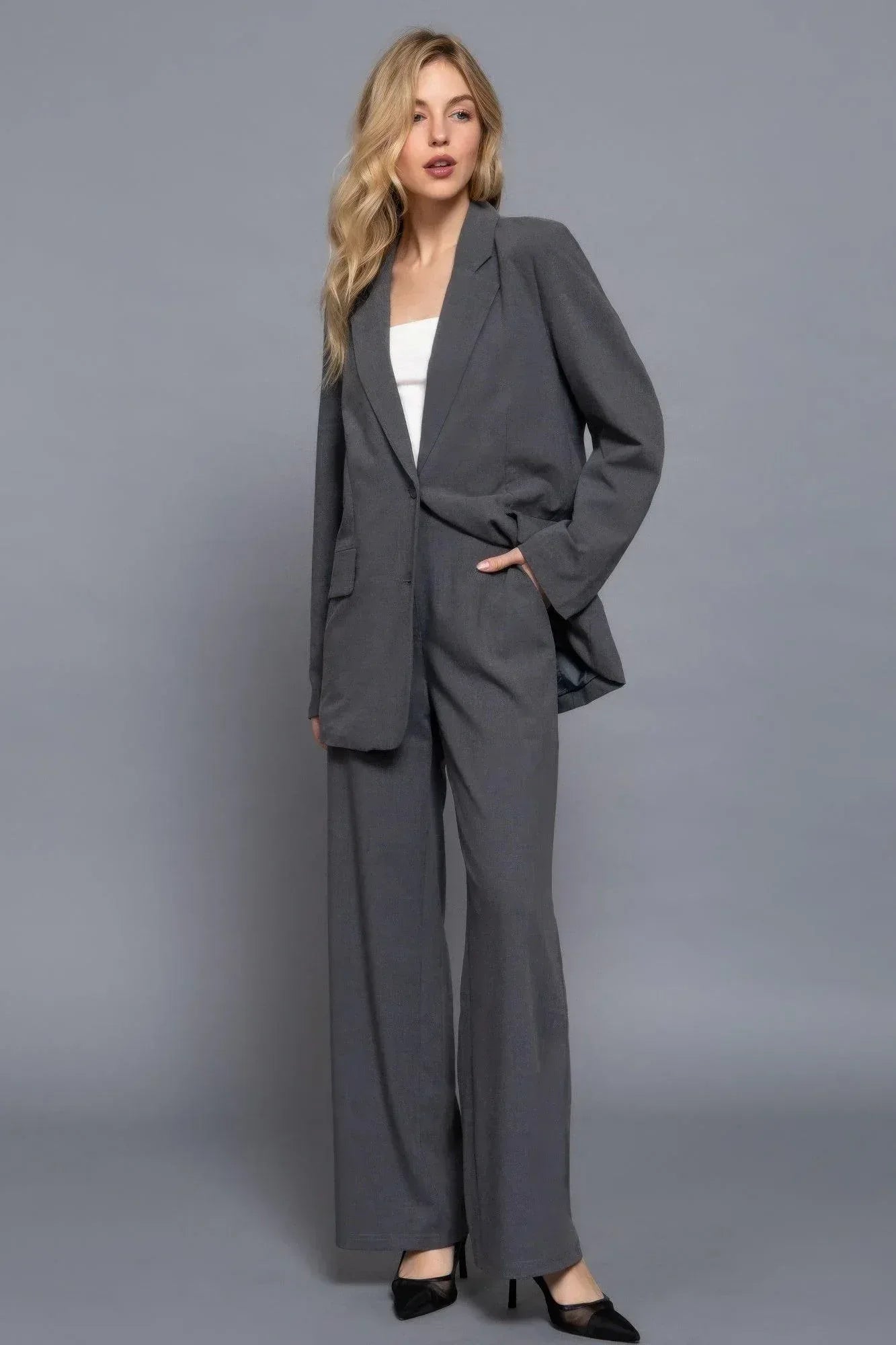 Back elastic straight woven long pants Secondary image