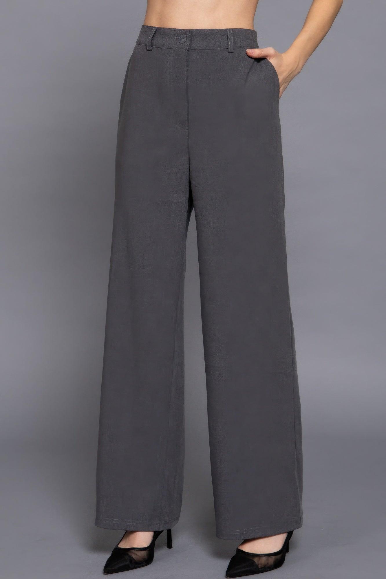 Back elastic straight woven long pants | Mixtshop LLC