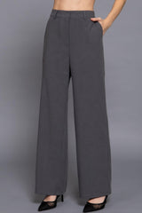 Back elastic straight woven long pants | Mixtshop LLC