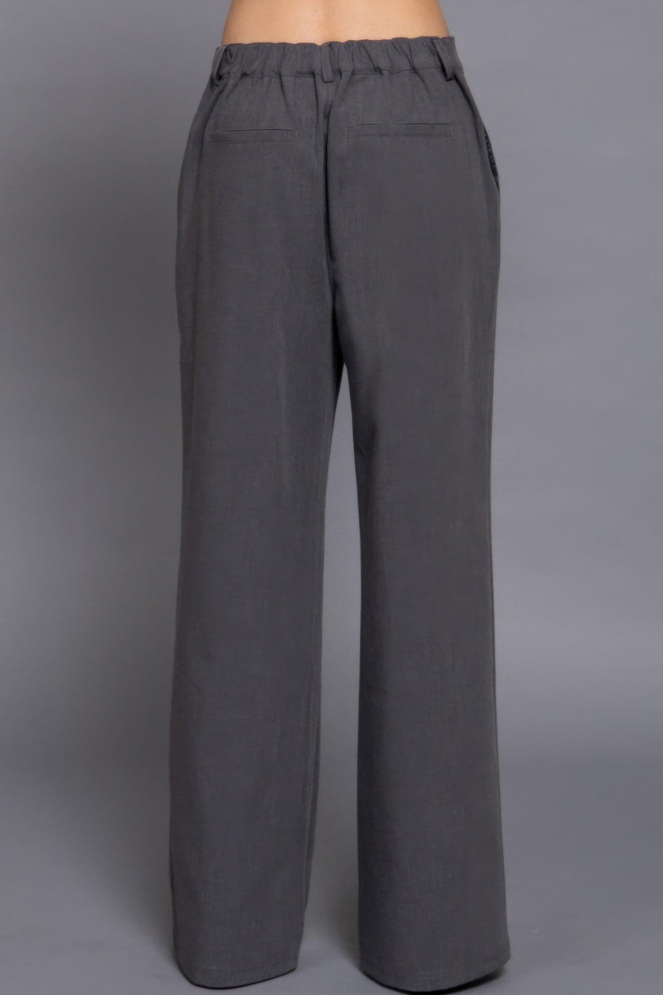 Back elastic straight woven long pants | Mixtshop LLC