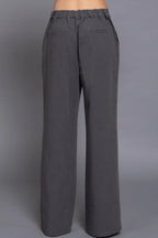 Back elastic straight woven long pants | Mixtshop LLC