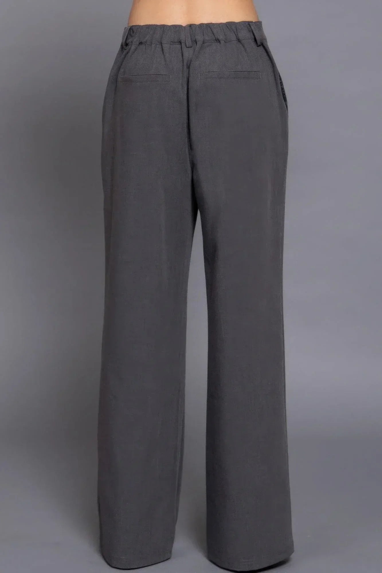Back elastic straight woven long pants | Mixtshop LLC