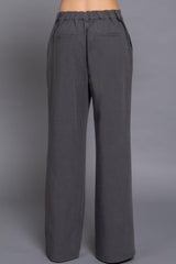Back elastic straight woven long pants | Mixtshop LLC