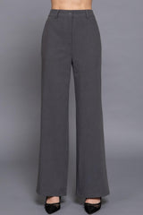 Back elastic straight woven long pants | Mixtshop LLC