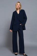 Back elastic straight woven long pants | Mixtshop LLC