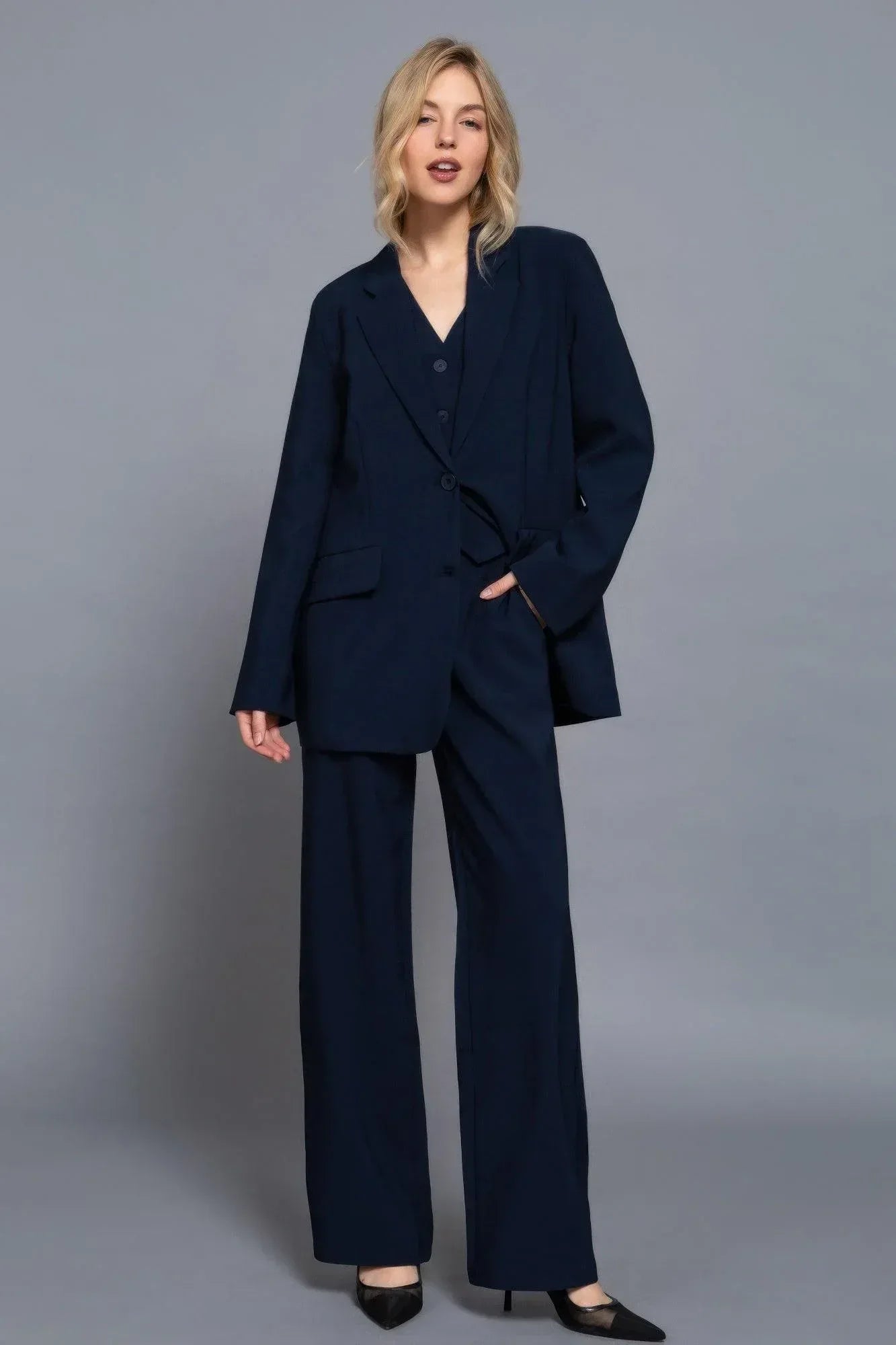 Back elastic straight woven long pants | Mixtshop LLC