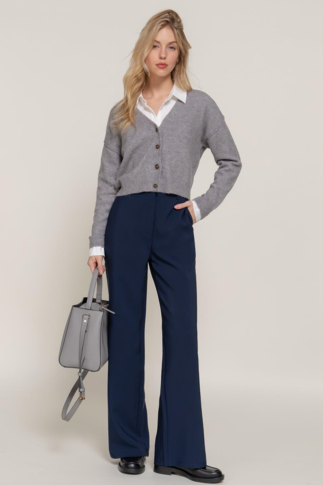 Back elastic straight woven long pants | Mixtshop LLC